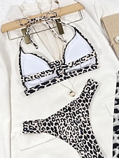 cheap Bikini Sets-Women&#039;s Swimwear Bikini 2 Piece Swimsuit Backless Tropical Beach Wear Leopard Halter Neck Sleeveless Bathing Suits