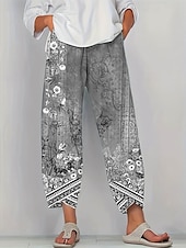 ieftine picior lat și talie înaltă-Pentru femei Pantaloni Pantaloni harem Έθνικ Boho Lungime totală Talie medie Flori Talie elastică Respirabil Comfortabil Micro-elastic Stradă Purtare Zilnică Ieșire Albastru piscină Albastru Trifoi