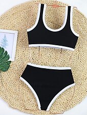 cheap Bikini Sets-Women&#039;s Swimwear Bikini 2 Piece Swimsuit Patchwork Tropical Beach Wear Color Block U Neck Sleeveless Bathing Suits
