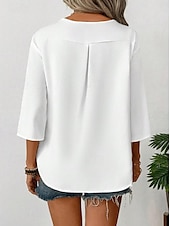 billige Kvinne Enkle Topper-Dame Bluse Helfarge Stilfull Fritid 3/4 ermer V-hals Vanlige topper Daglig Ferie Knapper Svart Hvit Oransje Sommer Vår