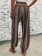 preiswerte weites Bein und hohe Taille-Damen Jogginghose Hosen Hose Urlaub Boho Volle Länge Mittlere Taille Geometrisch Elastischer Bund Atmungsaktiv Bequem Mikroelastisch Straße Alltagskleidung Ausgehen Dunkelbraun Weiß Rot Dunkelgrün