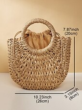 olcso Kézitáskák és bevásárlótáskák-női szalmából szőtt strandtáska kerek fogantyúval és hosszú pánttal – boho nyári kézitáska nyaraláshoz, utazáshoz és hétköznapi ruhákhoz rózsaszín narancssárga barna