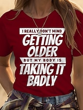 abordables T-shirt Humor &amp; Citations-Femmes T-shirt Graphique Lettre ancien Élégant Classique Manche Courte Col ras du cou Col rond Hauts Réguliers Quotidien Imprimé Noir Blanche Rouge Bleu Vert Été Printemps