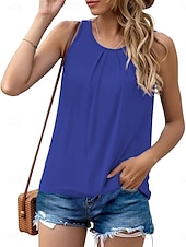 baratos Camisolas &amp; Baby Dolls de mulher-Mulheres Camisola Regata Côr Sólida Diário à moda Casual Sem Manga Gola Redonda Tops regulares Diário Preto Branco Azul Real Azul Verão