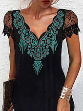 abordables Robes fleuries décontractées-Femmes Mini Robe Robe trapèze Occasionnel Extérieur Sortir Plage Coupe régulière Graphique Manche Courte Col en V Blanche Jaune Rose Claire Bleu Été
