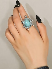 cheap Women&#039;s Rings-Women&#039;s Vintage Turtle Ring with Blue Turquoise Gemstone – Boho Animal Jewelry for Beach Vacations, Festivals and Casual Wear