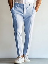 voordelige Strandpakken-heren linnen broek nette broek zomer rechte pijp effen ademend casual vakantie mode hemelsblauw lichtgrijs beige