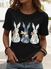 halpa Pääsiäispaita-Pääsiäinen Naisten T-paita Kuvitettu Eläin Tyylikäs Vapaa-aika Lyhythihainen Tiukka pyöreä kaula-aukko Tavalliset topit Päivittäin Viikonloppu Painettu Musta Valkoinen Punastuvan vaaleanpunainen