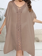 abordables Robes de plage-Maillots de Bain Femme Couverture Robe de Bain Maillot Boutons Vacances Plage Tenue Couleur Unie Col en V Manches Courtes Maillots de Bain