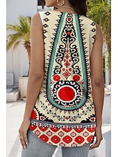 billige Boho tank topp-Dame Camisole Tank Top Grafisk Geometrisk Stilfull Fritid Ermeløs Firkantet hals Vanlige topper Daglig Ferie Ut på byen Rynket Broderi Trykt mønster Gul Sommer Vår