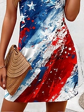 levne Šaty na Den nezávislosti-Dámské šaty K Valnému dni Patriotic Čtvrtý červenec Šaty Mini Šaty Šaty na léto A-Linie Šaty Bez ramínek Dovolená Casual Boho Party Regular Fit Grafika vlajky Abstraktní Bez rukávů U výstřih Modrá