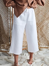 economico Pantaloni in lino e cotone semplici-Per donna Pantaloni in cotone e lino Pantaloni Palazzo Moda Streetwear Comfort Lunghezza al polpaccio Misura del girovita medio Semplice Elastico in vita Comodo All&#039;aperto Confortevole Streetwear