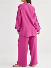 billiga Uppsättningar-Dam Mode Streetwear Skjorta Tvådelade set Byxuppsättningar Långärmad Tröjkrage Ensfärgat Snörning Dagliga kläder Datum Svart Vin Armégrön Vår Normal