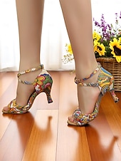 preiswerte Lateinamerikanische Schuhe-Bunte Latein-Tanzsandalen für Damen – offene Absätze mit Boho-Muster für Salsa-, Samba- und Sommerauftritte für Damen