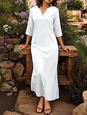 preiswerte Einfaches Kleid-Damen Maxikleid T-Shirt-Kleid Shiftkleid Urlaub Strand Outdoor Ausgehen Normale Passform Einfarbig Grafik Halbarm V Ausschnitt Schwarz Weiß Rosa Grün Sommer Frühling