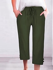 billiga Byxa i vanlig bomullslinne-Kvinnors Chinos Enfärgad Mode Streetwear Grundläggande Kalf Längd Medium Midja Enfärgad Fickor Dragkedja Komfort Utomhus Mikro-elastisk Semester Gatu Daglig Mörk Grå Ametist Grå Svart Sommar Vår