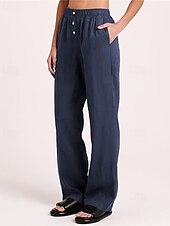 economico Pantaloni in lino e cotone semplici-Per donna Pantaloni in cotone e lino Pantaloni Palazzo Moda Streetwear Comfort Lunghezza intera Misura del girovita medio Semplice Tasca Elastico in vita Comodo All&#039;aperto Confortevole Streetwear