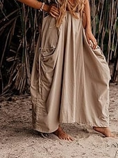 economico Pantaloni-Per donna Gonna Casual Boho Maxi Vita media Gonne Semplice Tasca Micro-elastico Vacanza Uscire Nero Verde militare Rosso Zenzero Estate Cotone Lino
