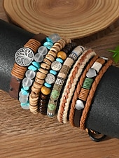 cheap Women&#039;s Bracelet-Boho Leather and Bead Bracelet Set for Men and Women – Adjustable Friendship, Tree of Life Charm – Vintage Handmade Tribal Accessories for Casual Wear, Festivals and Daily Fashion