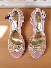 economico Scarpe vintage da donna-sandali da donna in velluto bordeaux con decorazioni dorate – sandali con cinturino alla caviglia in stile barocco con tacchi a blocco decorativi per eventi formali, feste in maschera e spettacoli teatrali