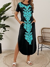 abordables Robe Boho-Femmes Robe Midi Robe T-Shirt Robe d&#039;été Occasionnel Quotidien Coupe régulière Graphique Tribal Manche Courte Col ras du cou Blanche Bleu Violet Vert Été
