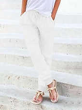 economico Pantaloni in lino e cotone semplici-Per donna Joggers Pantaloni in cotone e lino Moda Streetwear Comfort Lunghezza intera Misura del girovita medio Semplice Tasca Elastico in vita Comodo All&#039;aperto Confortevole Streetwear Abbigliamento