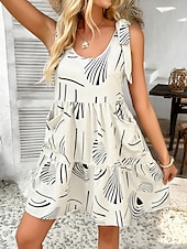 ieftine Rochii cu dungi și geometrice-Pentru femei Rochie Mini Rochie de vară Rochie Slip Casual Zilnic Fit regulat Grafic Geometric Fără manșon Stil Nautic Negru Roz Îmbujorat Albastru piscină Bej Vară
