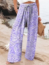 cheap Wide Leg &amp; High Waisted-Women&#039;s Wide Leg Chinos Baggy Pants Vacation Vintage Fashion Full Length High Waist Floral Graphic Printing Thermal Warm Breathable Soft Micro-elastic Vacation Street Causal Black Pink Light Brown