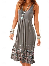 preiswerte Blumenkleider-Damen Minikleid Unterkleid Lässig Party Strand Normale Passform Blumen Grafik Ärmellos U-Ausschnitt Schwarz Rote Blau Grau Sommer