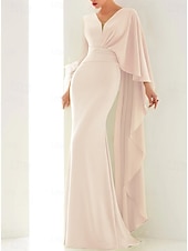 billiga GRÖN-Strandbröllop svart grön sjöjungfru kvällsklänning elegant klänning formell höst golvlängd lång ärm V-hals chiffon med fjädrar rynkade volanger 2025