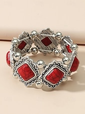 cheap Women&#039;s Bracelet-Women&#039;s Vintage Boho Turquoise Stone Bracelet – Retro Style Elastic Beaded Cuff Jewelry for Casual Wear, Festivals and Gifts