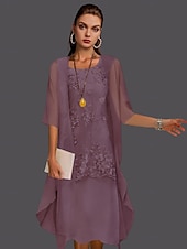 abordables Avec veste-Robe de mère de la mariée à deux pièces pour mariage à la plage invitée de mariage élégant col en V longueur thé chiffon dentelle sans manches vestes avec appliqués 2025 taille personnalisée gratuite