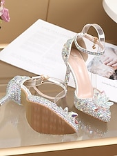 economico Invitato al matrimonio-sandali con tacco alto in strass viola da donna – eleganti scarpe da sposa con cinturino alla caviglia in cristallo