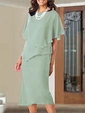 economico Lunghezza del tè-Abito A-Line per la madre della sposa Ospite di nozze Elegante Taglie forti Collo a gioiello Lunghezza tè Chiffon Maniche corte con rouches 2025 taglia personalizzata gratuita