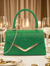 abordables Pochettes et sacs à main de soirée-Pochette de soirée pailletée pour femme avec bandoulière chaîne – élégante pochette structurée à poignée supérieure pour mariages, cocktails et événements formels