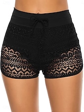 cheap Bikini Bottoms-Women&#039;s Swimsuits Stretchy Boxer Shorts Swimsuit High Waist Vacation Beach Wear Solid Color Sleeveless Bathing Suits