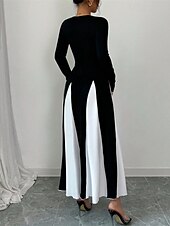 tanie Prosta sukienka-Damskie Długa sukienka sukienka maxi Sukienka na ukończenie szkoły Codzienne sukienki Moda Nowoczesny Na zewnątrz Urlop Codzienny Regularny Kolorowy blok Długi rękaw Półgolf Czarny Lato Wiosna