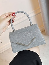 abordables Pochettes et sacs à main de soirée-Pochette de soirée pailletée pour femme avec bandoulière chaîne – élégante pochette structurée à poignée supérieure pour mariages, cocktails et événements formels