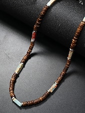 abordables Bijoux pour hommes-Collier de perles en bois naturel pour homme avec des accents turquoise, style surfeur bohème, bijoux réglables pour la plage, les festivals et les tenues décontractées