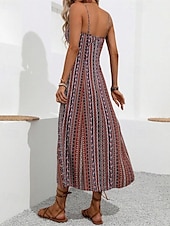 abordables Robe Boho-Femmes Robe Midi Robe Décontractée Robe d&#039;été Robe Nuisette Robe bohème Élégant Mode Moderne Quotidien Plage Week-end Coupe régulière Rayé Sans manches Col en V Rouge Vert Été