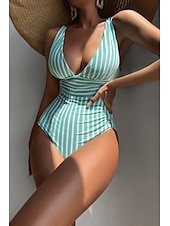 abordables Maillots de bain une pièce-Femmes Maillots de Bain Une Pièce Maillot de bain Dos nu Tropical Tenues de plage Rayé Fil en V Sans manches Maillots de bain
