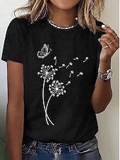 tanie koszulka w kwiaty-Damskie Podkoszulek Kwiaty Graficzny Zabytkowe Elegancki Klasyczny Krótki rękaw Półgolf Zwykłe topy Codzienny Weekend Nadruk Czarny Biały Rumiany róż Niebieski Lato Wiosna