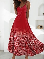 preiswerte Blumenkleider-Damen Maxikleid A Linie Kleid Unterkleid Urlaub Lässig Strand Ausgehen Strand Normale Passform Blumen Grafik Ärmellos V Ausschnitt Schwarz Grün Hellgrün Rote Blau Sommer Frühling