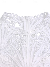 abordables Robes en dentelle blanche-Femmes Robe Midi Robe trapèze Robe Plissée Fête cocktail Robes semi-formelles Soirée Coupe régulière Couleur Unie manche longue Col montant Noir Blanche Rose Claire Été Printemps