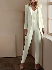 economico Tailleur pantalone della mamma-Completi pantaloni a 3 pezzi Elegante Smoking Matrimonio Inviti a matrimoni Lunghezza alla caviglia Maniche lunghe Scollatura a V Autunno Inviti a matrimoni Tessuto elasticizzato con applicazioni
