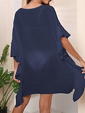 abordables Robes de plage-Maillots de Bain Femme Couverture Robe de Bain Maillot Volants Vacances Plage Tenue Couleur Unie Col Rond Manches Courtes Maillots de Bain