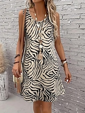 Women's Mini Dress Sundress A Line Dress Summer Dress Vacation Casual Daily Loose Fit Graphic Geometric Sleeveless U Neck Brown Summer4