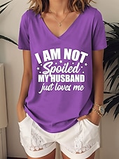 ieftine Umor &amp; Citate tricou-Pentru femei Tricou Grafic Scrisă Stilat Casual Manșon scurt În V Topuri obișnuite Zilnic Imprimeu Albastru piscină Mov Trifoi Vară