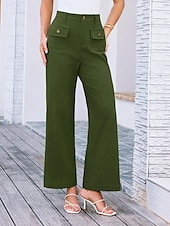 billiga breda ben och hög midja-Dam Brett skaft Byxor Streetwear Kontor Lång Hög midja Slät Ficka Högt snitt Mateial som andas Mjuk Microelastisk Semester Gata Dagliga kläder Svart Vit Gul Rosa Sommar Normal