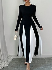 tanie Prosta sukienka-Damskie Długa sukienka sukienka maxi Sukienka na ukończenie szkoły Codzienne sukienki Moda Nowoczesny Na zewnątrz Urlop Codzienny Regularny Kolorowy blok Długi rękaw Półgolf Czarny Lato Wiosna